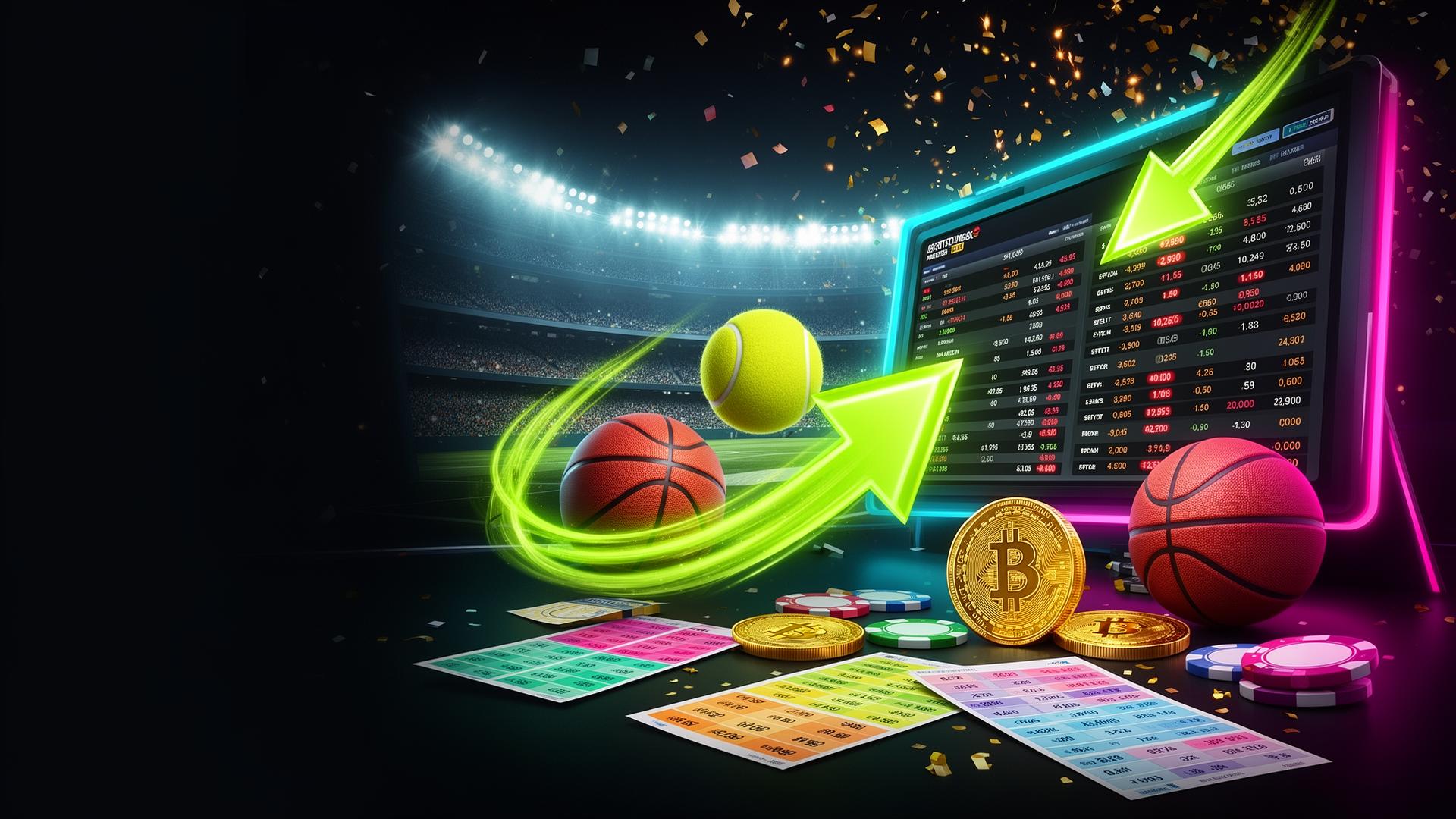 Abstract Bitcoin network wireframe with neon lime accents
